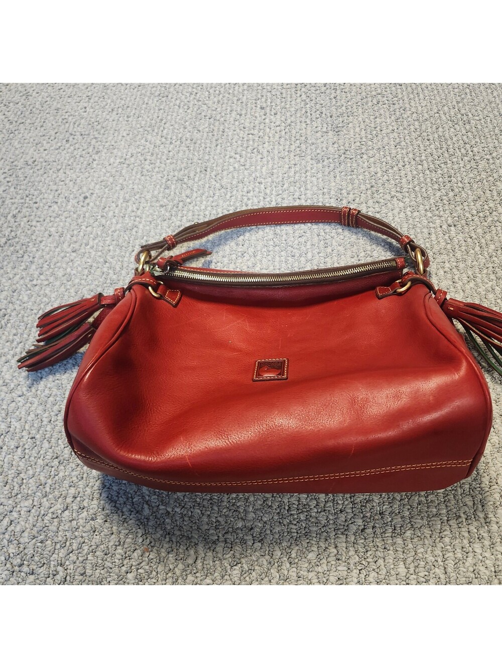 Dooney & Bourke Red Leather Shoulder Bag with Tassels